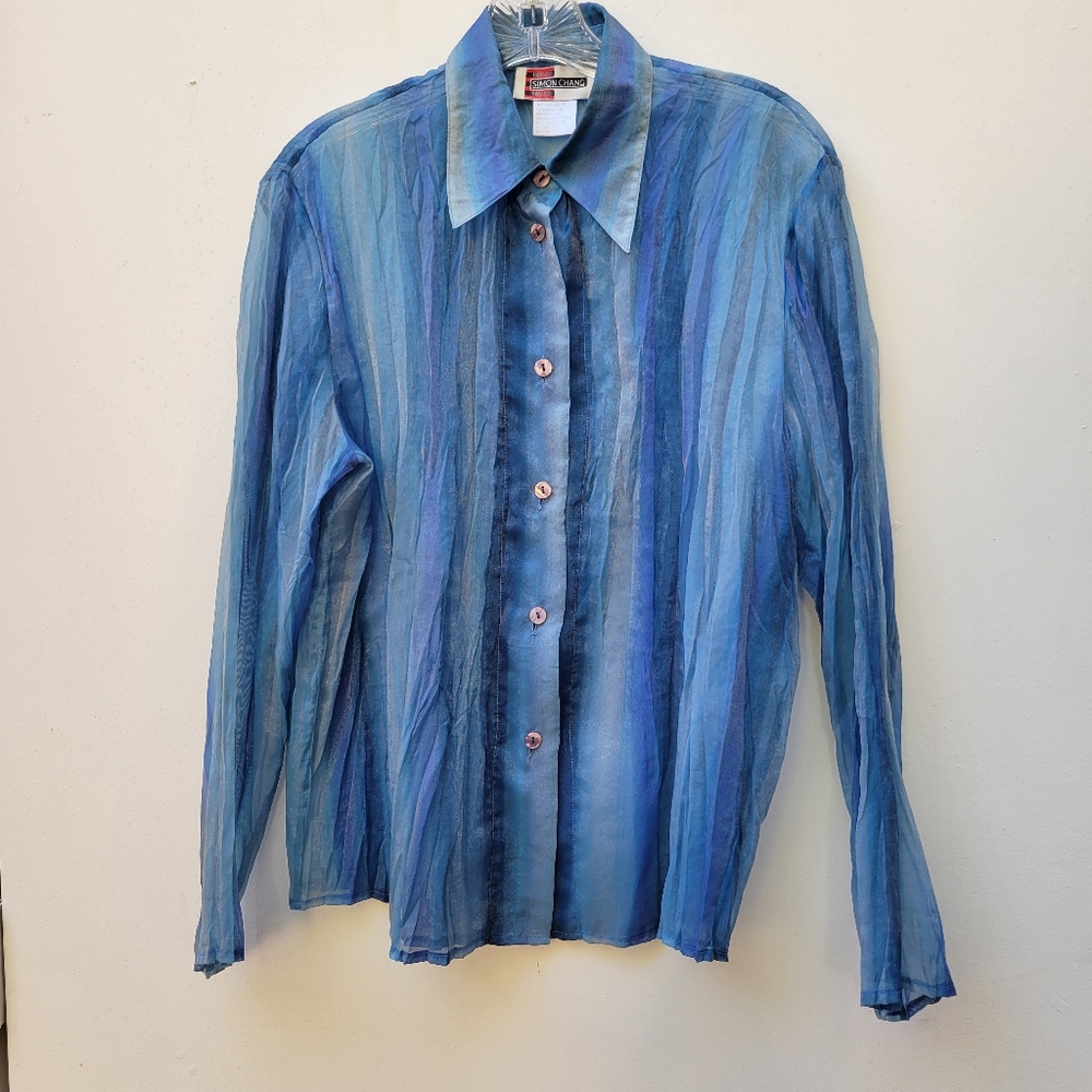 Simon Chang Vintage Organza Ombre Blue Blouse Size 10/12 (Large)